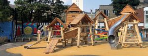 Natural wooden playground photo