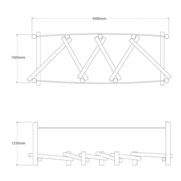 Plan and side view of Zig-Zag Bridge with Dimensions