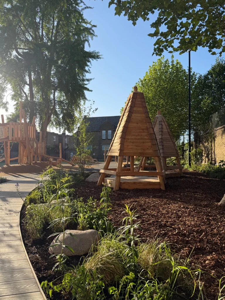 Playground teepee integrated with planting