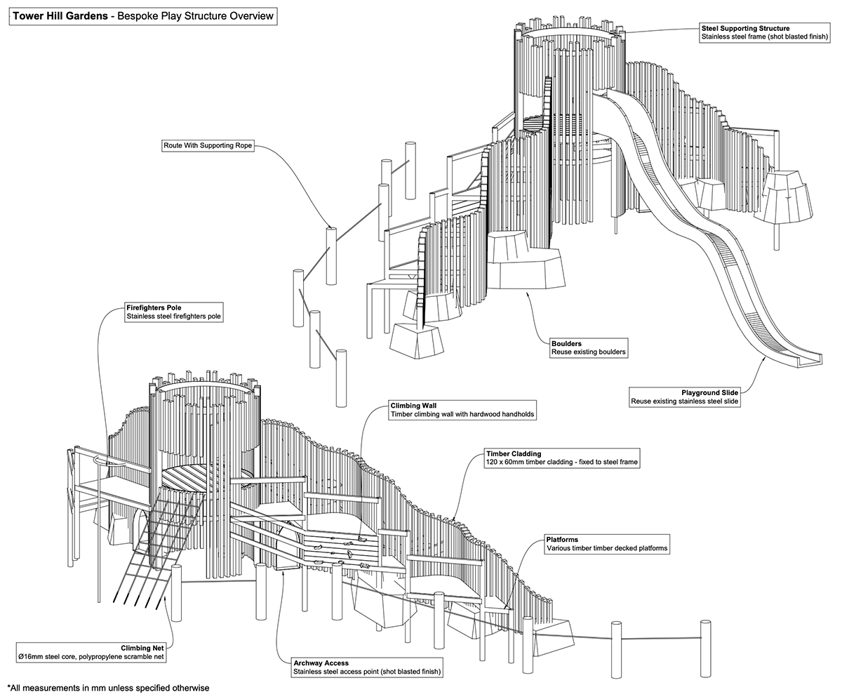 Castle play structure design Tower Hill London